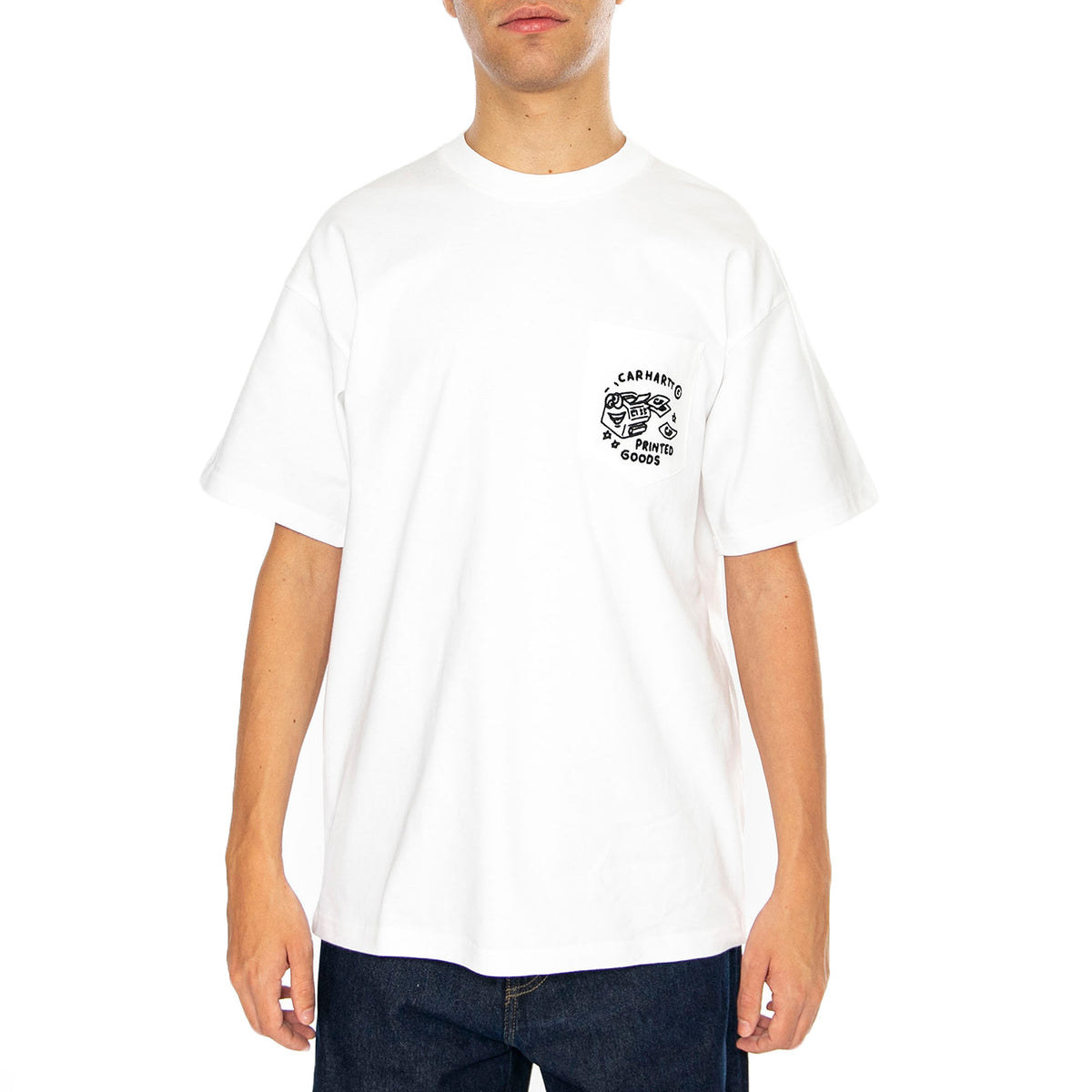 S/S Fragments Pocket T-Shirt White / Black - Maglietta Girocollo Uomo Bianca I034407.00AXX . CARHARTT WIP 