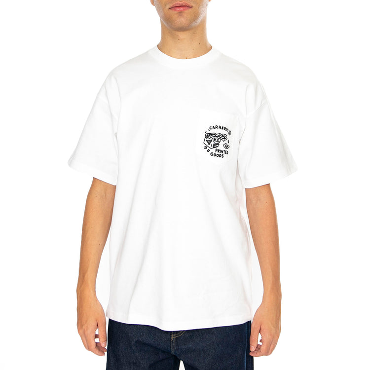 S/S Fragments Pocket T-Shirt White / Black - Maglietta Girocollo Uomo Bianca I034407.00AXX . CARHARTT WIP 
