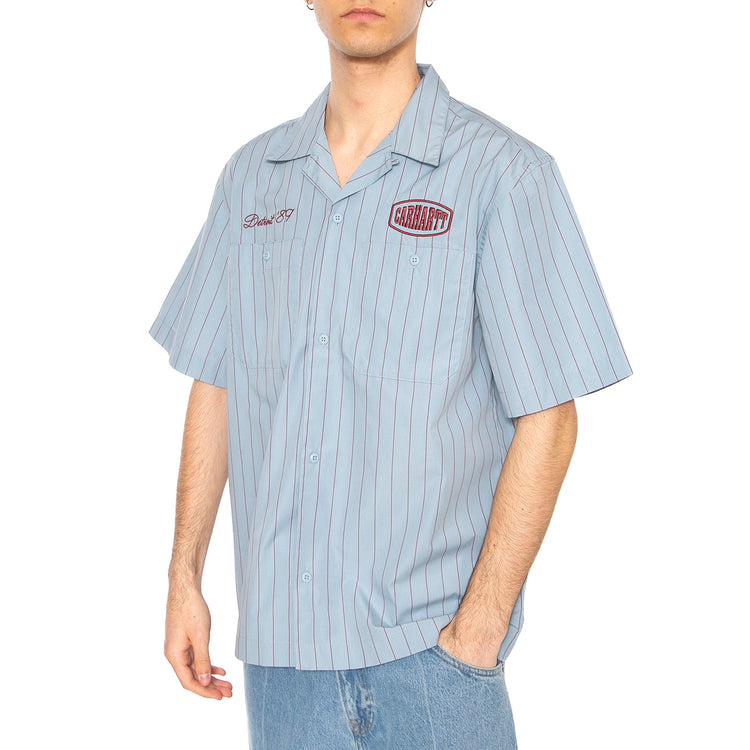 S/S Hendry Shirt Seaton Stripe, Frosted Blue / Mulberry - Camicia Maniche Corte Uomo Blu I034534.2SUXX . CARHARTT WIP 