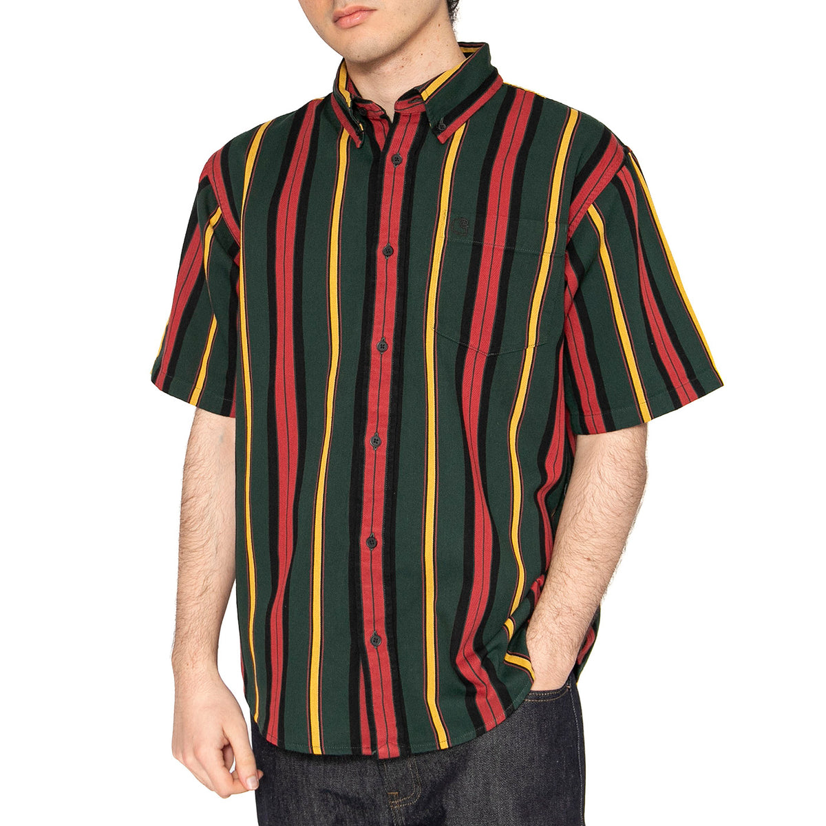 S/S Jarrell Shirt Jarrell Stripe, Conifer / Black - Camicia Maniche Corte Uomo Multicolore I034536.2USXX . CARHARTT WIP 
