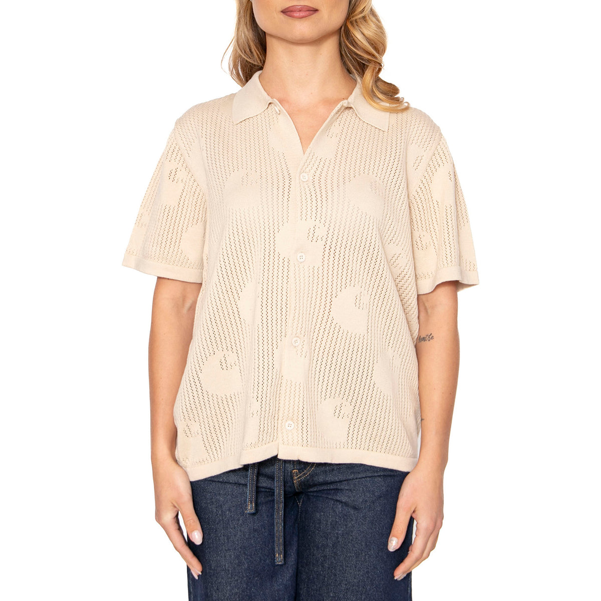 W' S/S Temple Knit Shirt Fleur De Sel - Camicia Maniche Corte Donna Beige I034541.2LPXX . CARHARTT WIP 