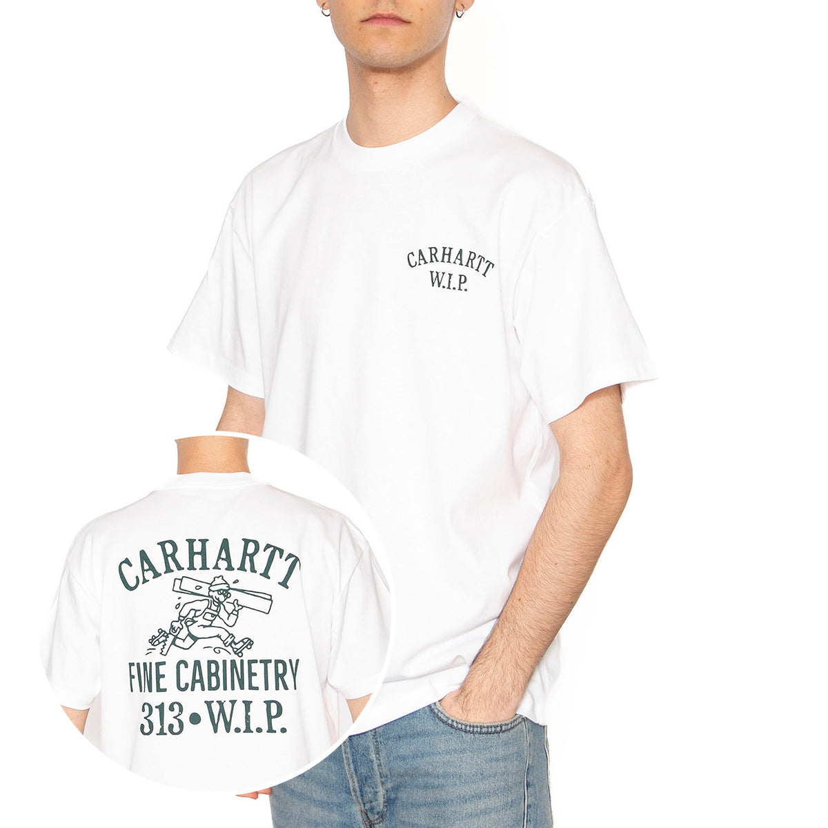 S/S Cabinetry T-Shirt White / Black - Maglietta Girocollo Uomo Bianca I034779.00AXX . CARHARTT WIP 
