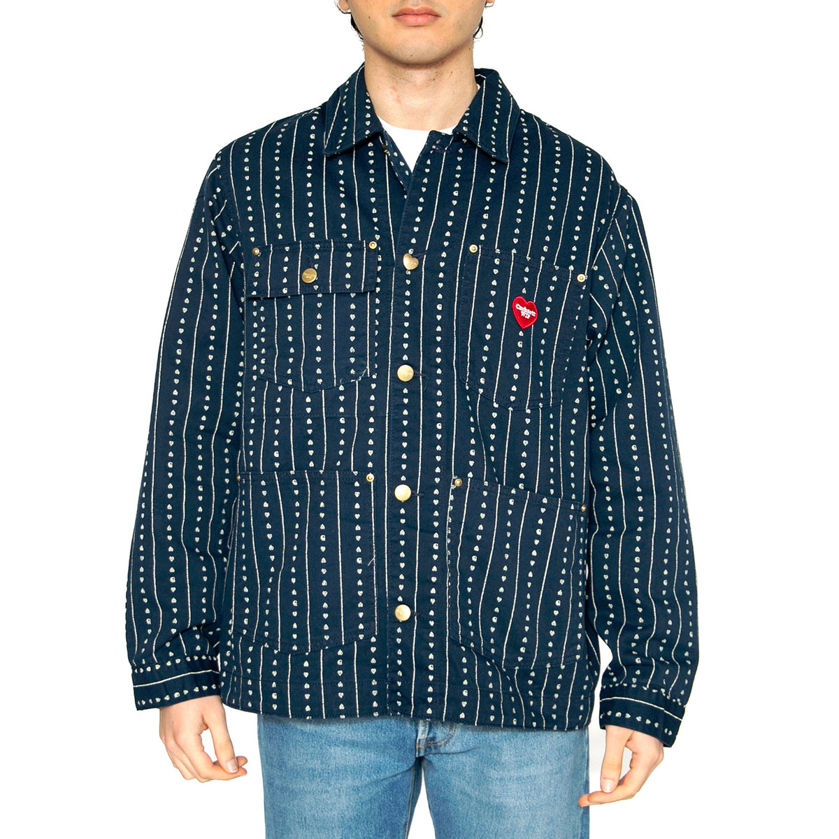 Drewe Chore Coat Heart C Pinstripe, Ink / Natural - Giacca Uomo Blu I034823.2RU02 . CARHARTT WIP 