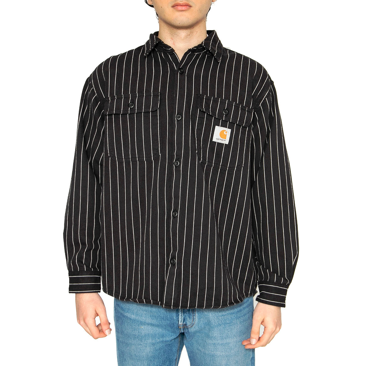 Hendry Shirt Jac Seaton Stripe, Black / Wax - Camicia Uomo Nera I034827.2MB02 . CARHARTT WIP 