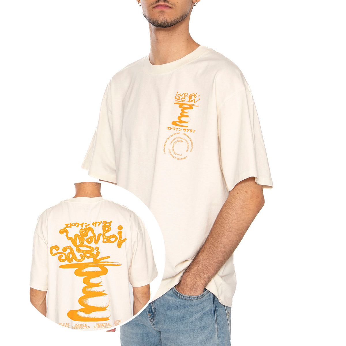 Prioritise Authenticity T-Shirt Whisper White - Maglietta Girocollo Uomo Beige I036077-WHW . EDWIN 