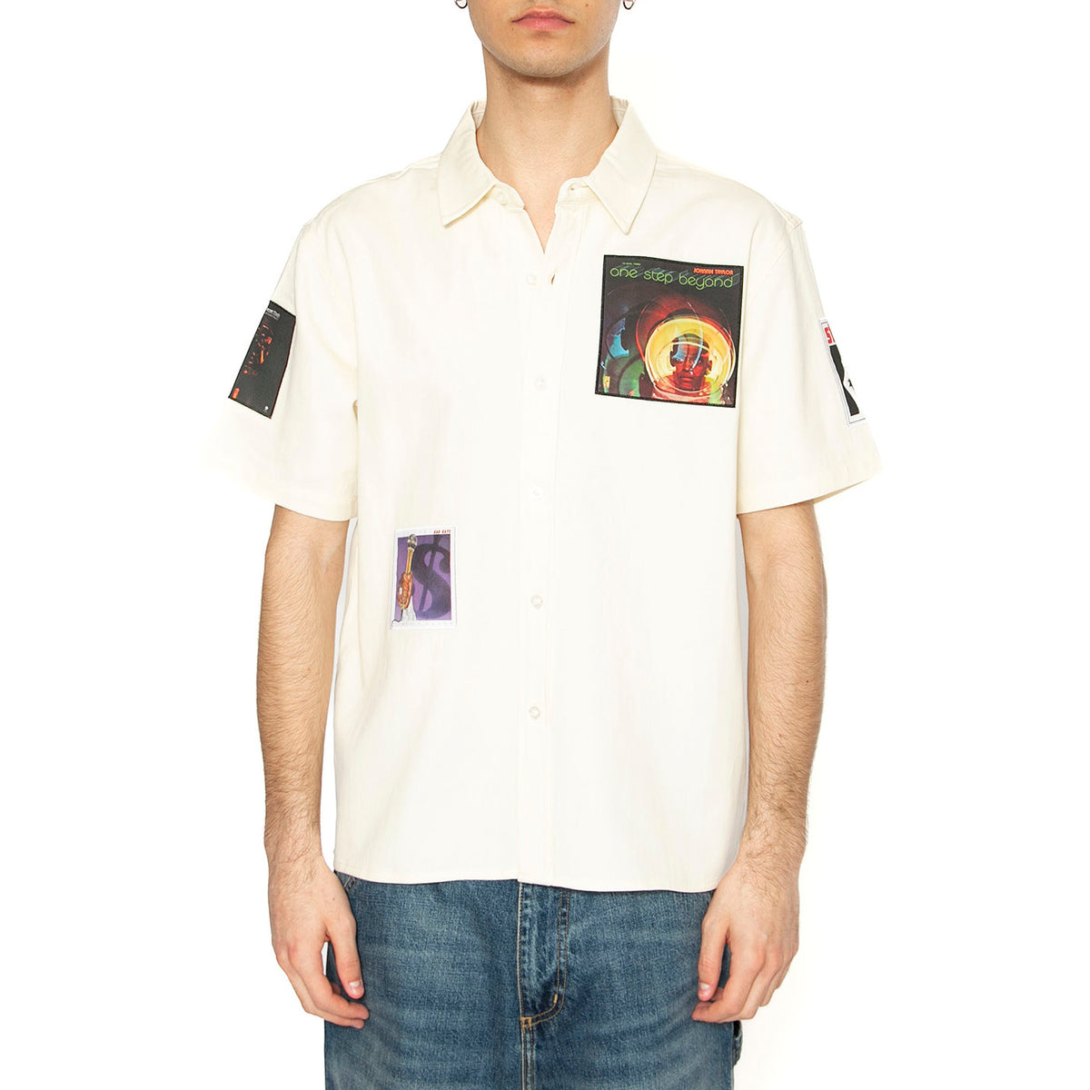Stax Patches Button Up Natural - Camicia Maniche Corte Uomo Bianca BU00235-NATUR . HUF 