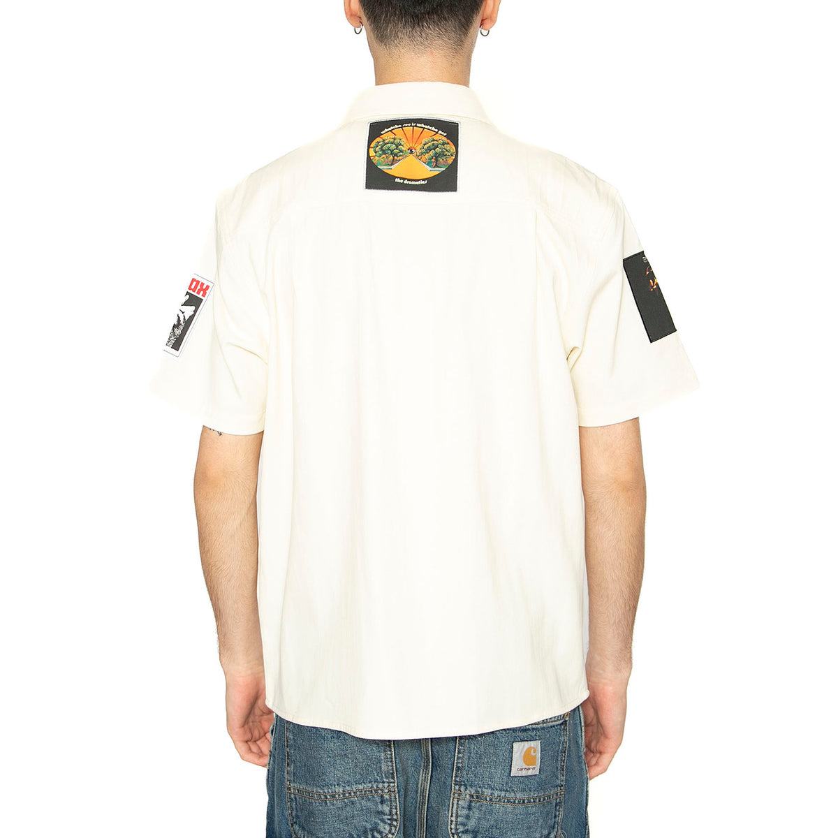Stax Patches Button Up Natural - Camicia Maniche Corte Uomo Bianca BU00235-NATUR . HUF 