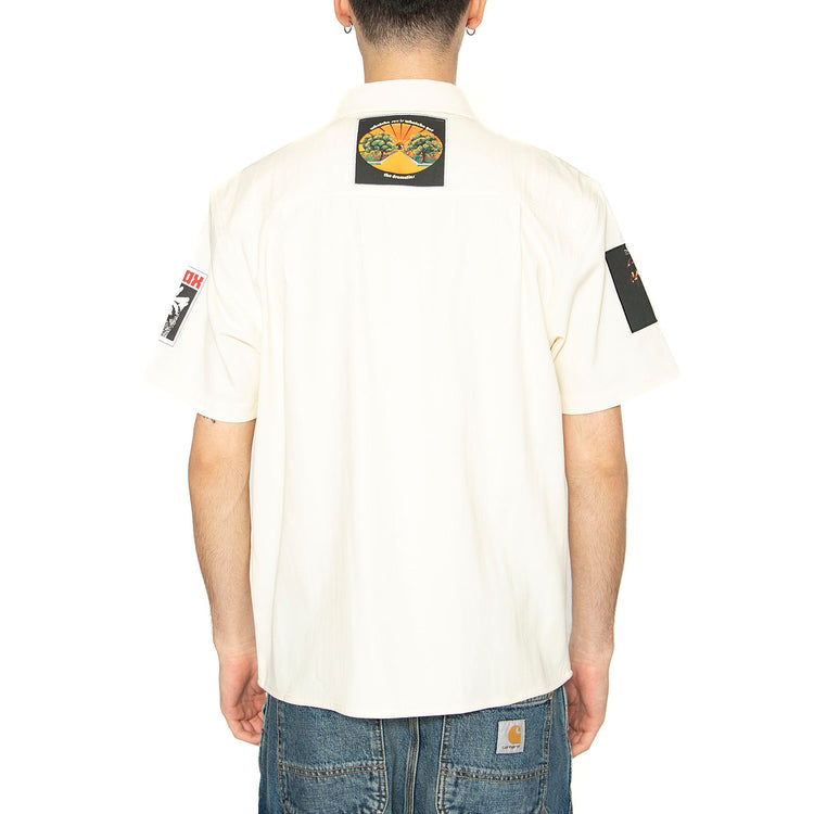 Stax Patches Button Up Natural - Camicia Maniche Corte Uomo Bianca BU00235-NATUR . HUF 