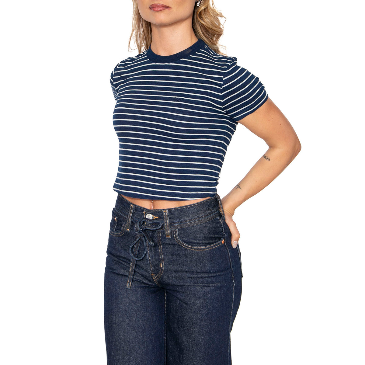 Cropped Tee Ombre Indigo Stripe - Maglietta Girocollo Donna Blu 112363477 . LEE 