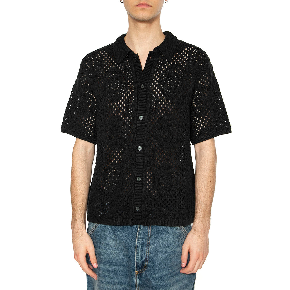 Sweater Camp Shirt Pointelle Crochet Jet - Camicia Maniche Corte Uomo Nera 0013G-0002 . LEVIS 