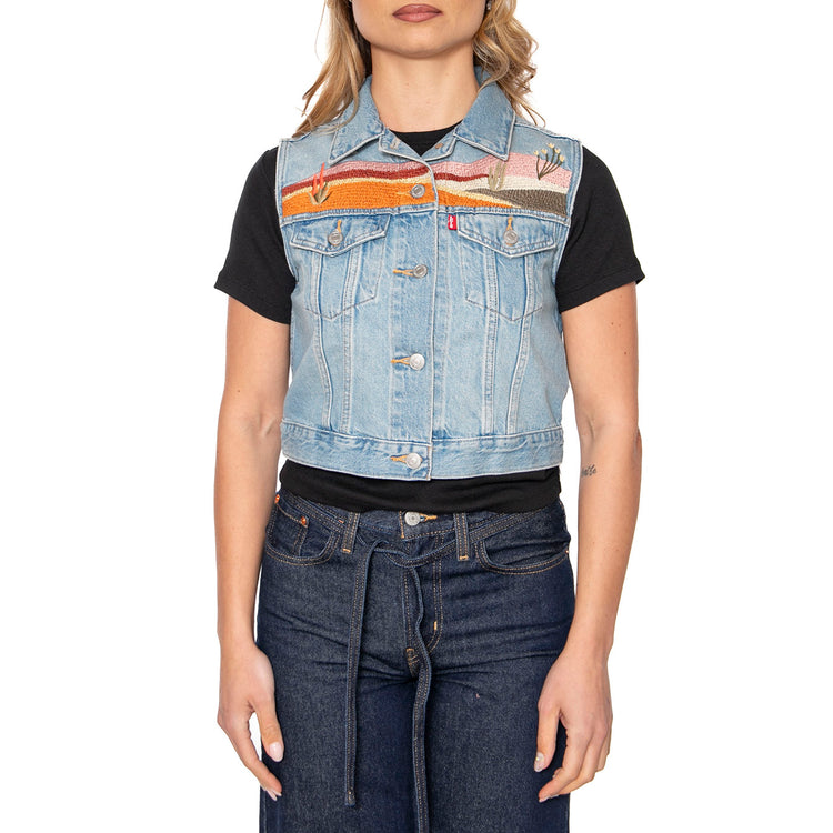 Embroidered XS Vest Desert Utopia Trucker - Giacca Smanicata Donna Blu 002A7-0000 . LEVIS 