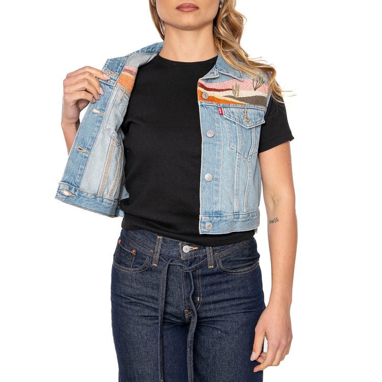 Embroidered XS Vest Desert Utopia Trucker - Giacca Smanicata Donna Blu 002A7-0000 . LEVIS 