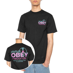 Obey Record Sound Waves Tee Black - Maglietta Girocollo Uomo Nera 165264050-BLK . OBEY 
