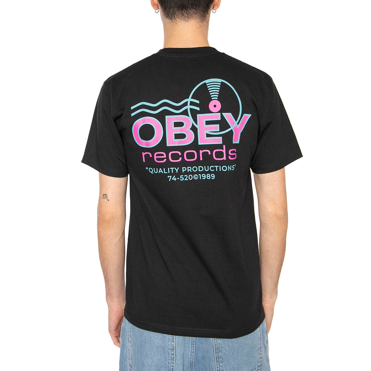 Obey Record Sound Waves Tee Black - Maglietta Girocollo Uomo Nera 165264050-BLK . OBEY 