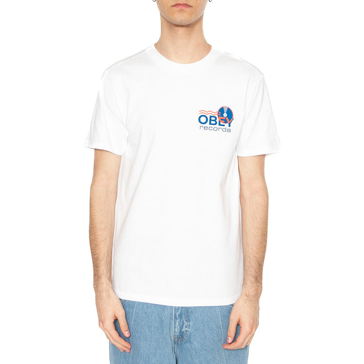 Obey Record Sound Waves Tee White - Maglietta Girocollo Uomo Bianca 165264050-WHT . OBEY 