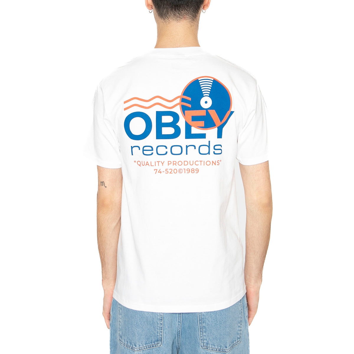 Obey Record Sound Waves Tee White - Maglietta Girocollo Uomo Bianca 165264050-WHT . OBEY 