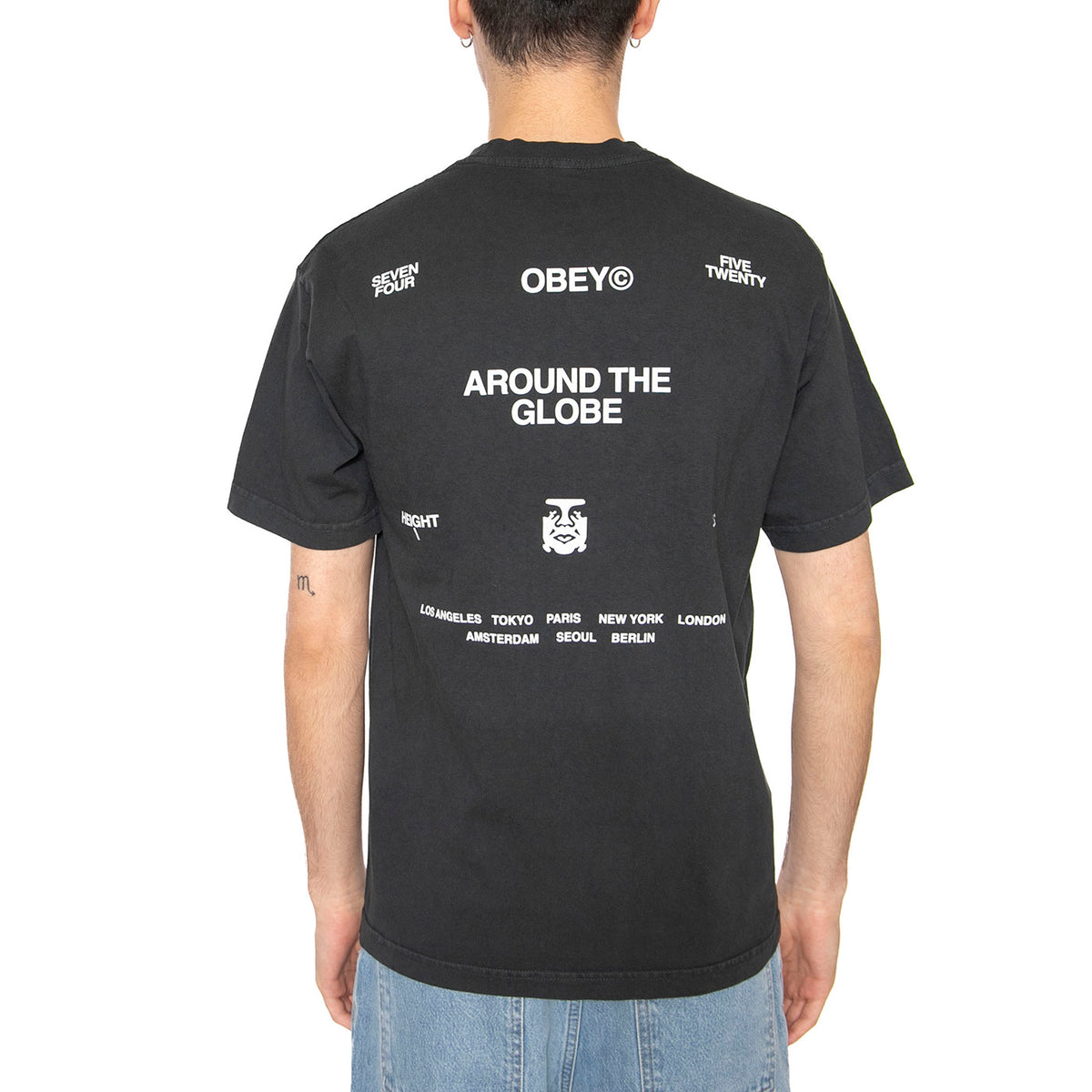 Obey Around The Globe Tee Pigment True Vintage Black - Maglietta Girocollo Uomo Nera 167924096-PTB . OBEY 