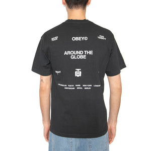 Obey Around The Globe Tee Pigment True Vintage Black - Maglietta Girocollo Uomo Nera 167924096-PTB . OBEY 