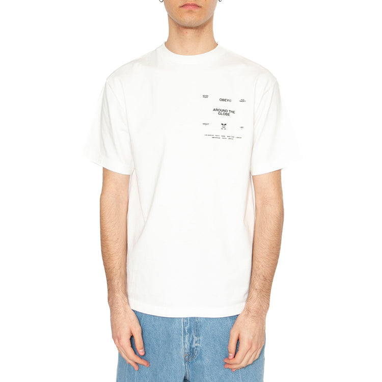 Obey Around The Globe Tee Pigment Vintage White - Maglietta Girocollo Uomo Bianca 167924096-VWH . OBEY 