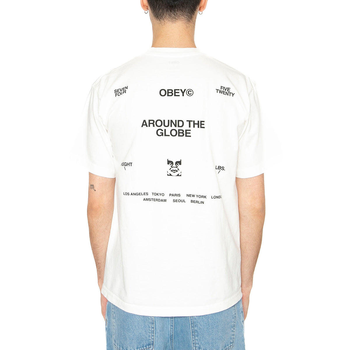 Obey Around The Globe Tee Pigment Vintage White - Maglietta Girocollo Uomo Bianca 167924096-VWH . OBEY 
