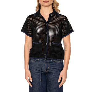 Pilar Crochet SS Cardigan Black - Cardigan in Maglia Donna Nero 251010072-BLK . OBEY 