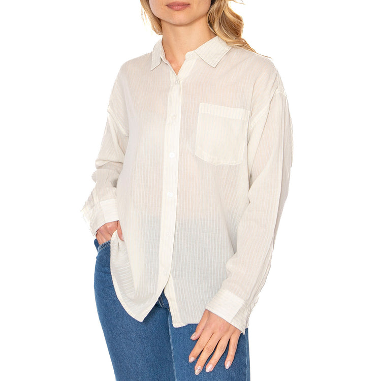 Blythe Sheer Stripe Shirt LS Azurine Multi - Camicia Donna Bianca 281200139-AZR . OBEY 