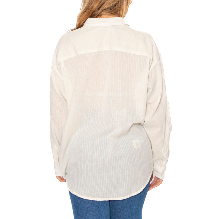 Blythe Sheer Stripe Shirt LS Azurine Multi - Camicia Donna Bianca 281200139-AZR . OBEY 
