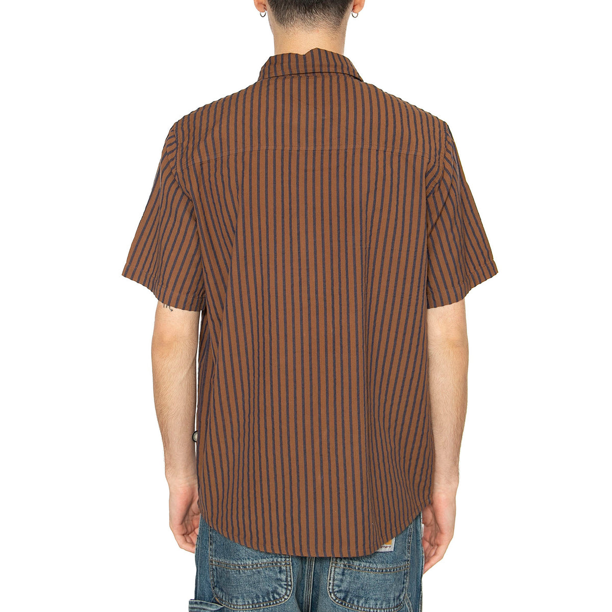 Brown Stripes Tom Shirt Brown - Camicia Maniche Corte Uomo Multicolore MSH00198-BROWN . THINKING MU 