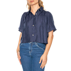 Camisa fluida manga corta azul marino - Camicia Maniche Corte Donna Blu 51W/11215 . WILD PONY 