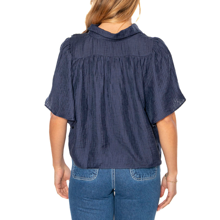 Camisa fluida manga corta azul marino - Camicia Maniche Corte Donna Blu 51W/11215 . WILD PONY 