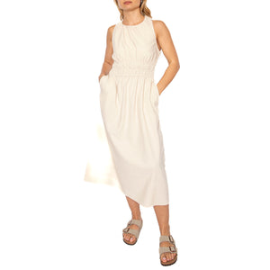 Vestido midi lino blanco - Abito Donna Beige 51W/11220 . WILD PONY 