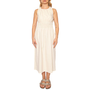 Vestido midi lino blanco - Abito Donna Beige 51W/11220 . WILD PONY 