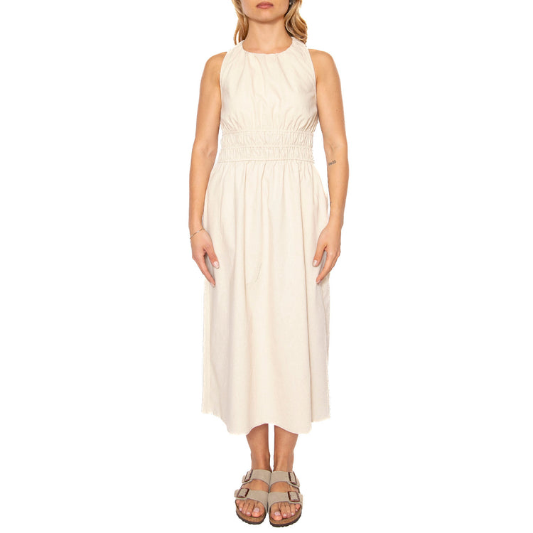 Vestido midi lino blanco - Abito Donna Beige 51W/11220 . WILD PONY 