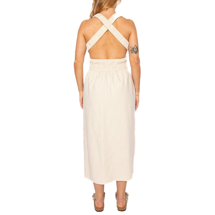 Vestido midi lino blanco - Abito Donna Beige 51W/11220 . WILD PONY 