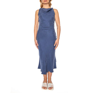 Vestido midi cuello barco azul marino - Abito Donna Blu 51W/11261 . WILD PONY 