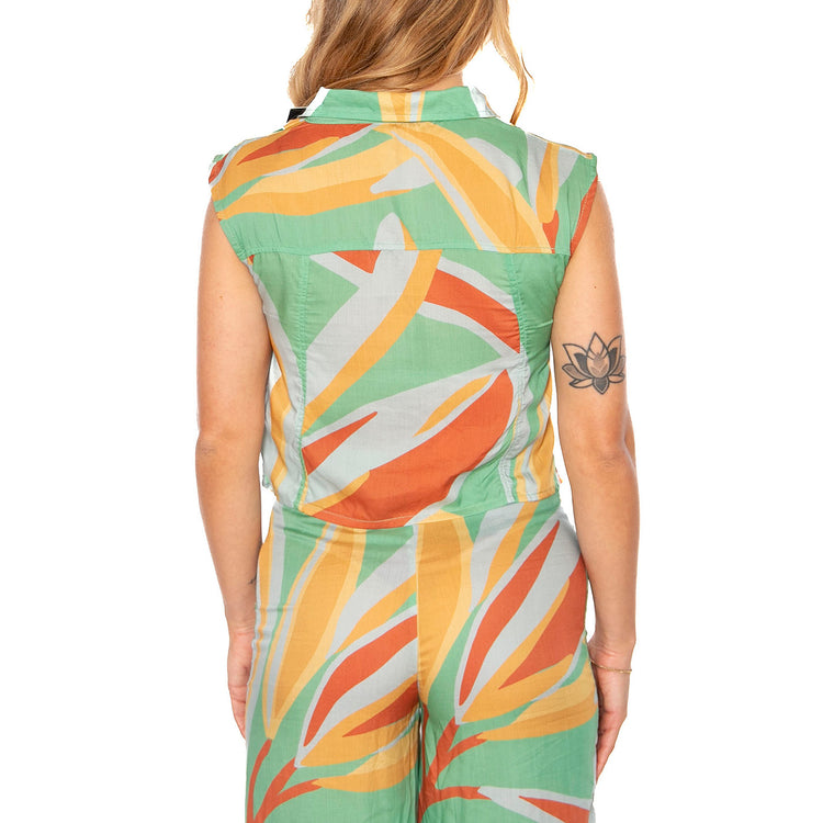 Top camisero estampado floral Bromelia - Camicia Smanicata Donna Multicolore 51W/41212 . WILD PONY 