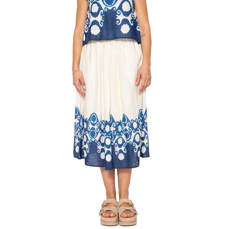 Falda midi estampado Goa - Gonna Bianca / Blu 51W/44200 . WILD PONY 