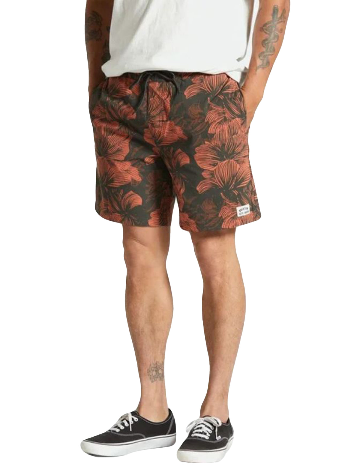 VOYAGE SHORT 16 WASHED BLACK / TERRACOTTA FLORAL - Bermuda Uomo Neri 04930-WHBTF . BRIXTON 