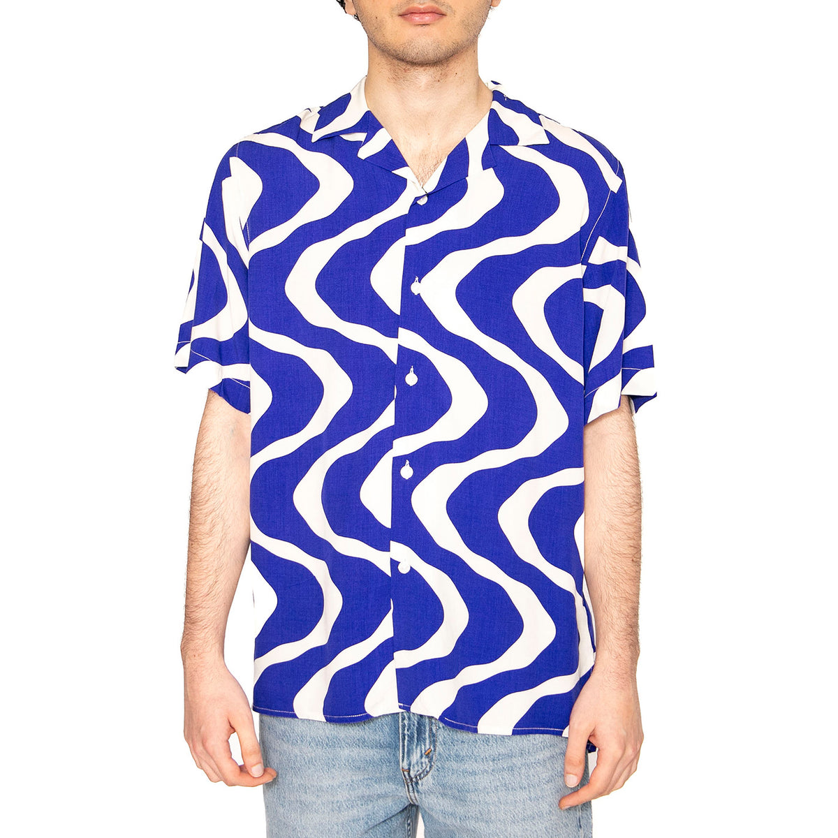 Blue Rippling Viscose Shirt - Camicia Maniche Corte Uomo Multicolore 7005-50-7005-50 . OAS 