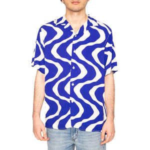 Blue Rippling Viscose Shirt - Camicia Maniche Corte Uomo Multicolore 7005-50-7005-50 . OAS 