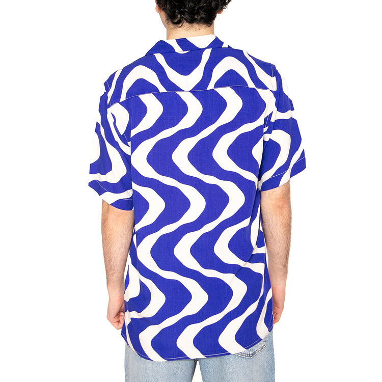 Blue Rippling Viscose Shirt - Camicia Maniche Corte Uomo Multicolore 7005-50-7005-50 . OAS 