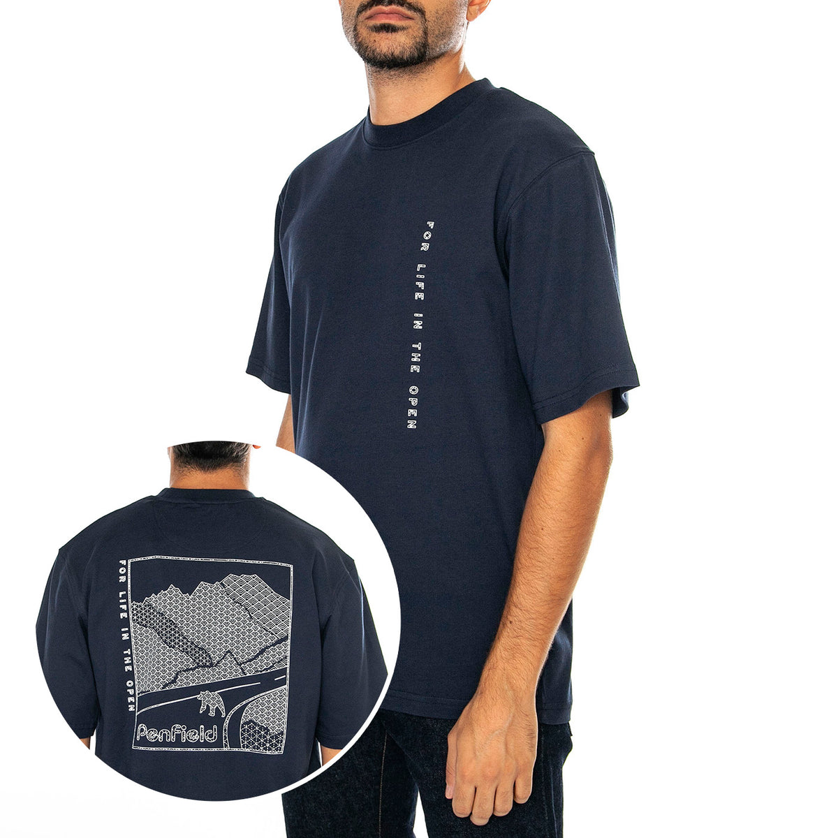 For Life Print In The Open T-Shirt Navy Blazer - Maglietta Girocollo Uomo Blu PFD0497-203 . PENFIELD 