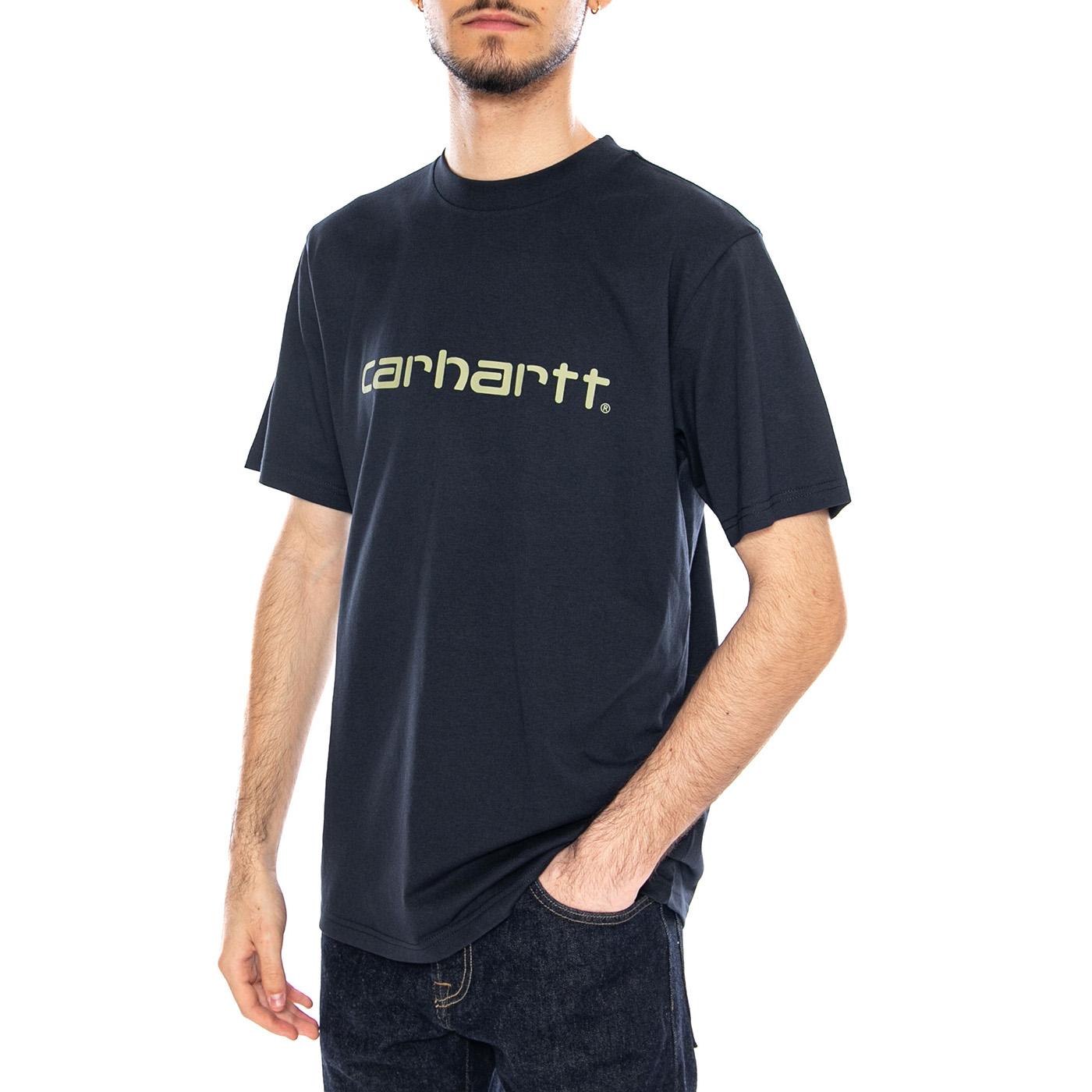 S/S Script T-Shirt Deep Night / Gentle Green - Maglietta Girocollo Uomo Blu I035700 3PLXX CARHARTT WIP 