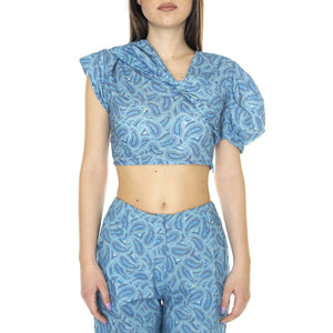 W' Crop Top Asimetrico con Estampado Paisley - Top Donna Blu / Multicolore 31W/41232  WILD PONY 