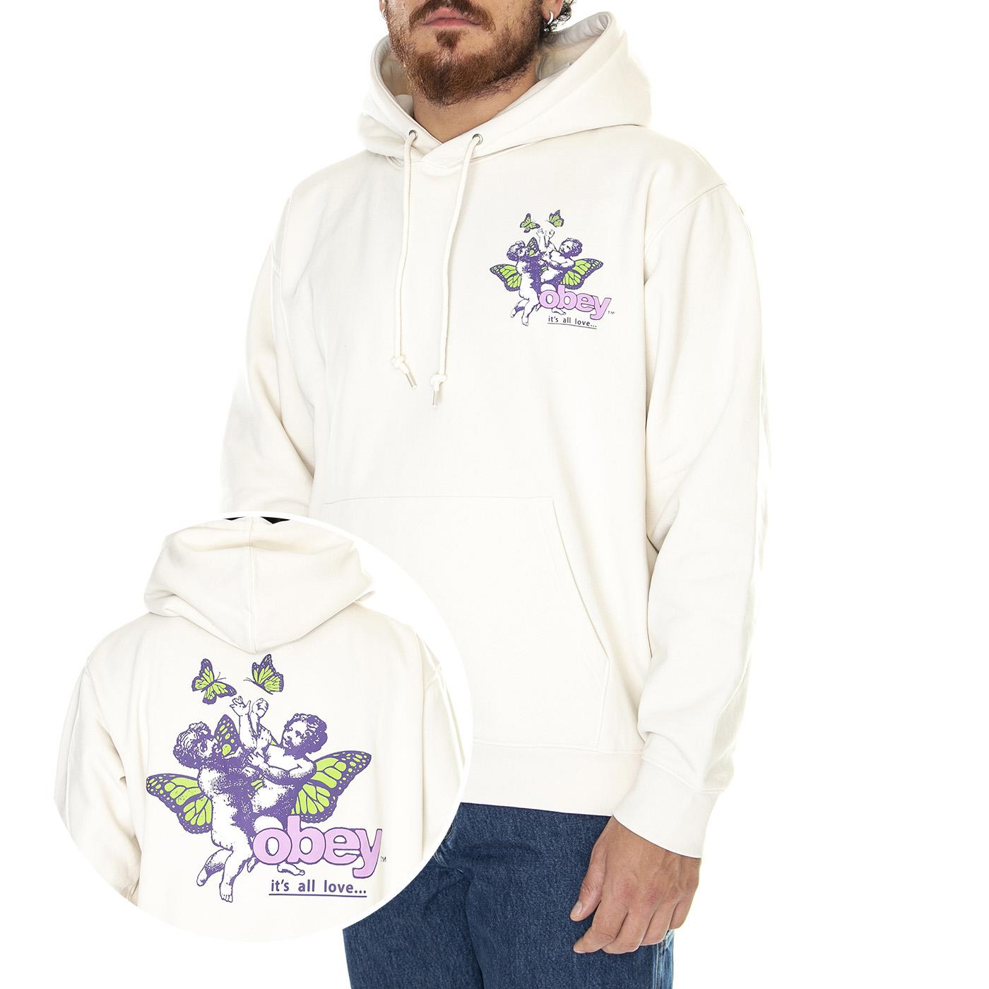 Obery It's All Love Premium Hooded Fleece Unbleached - Felpa con Cappuccio Uomo Bianca 112843547-UBL  OBEY 