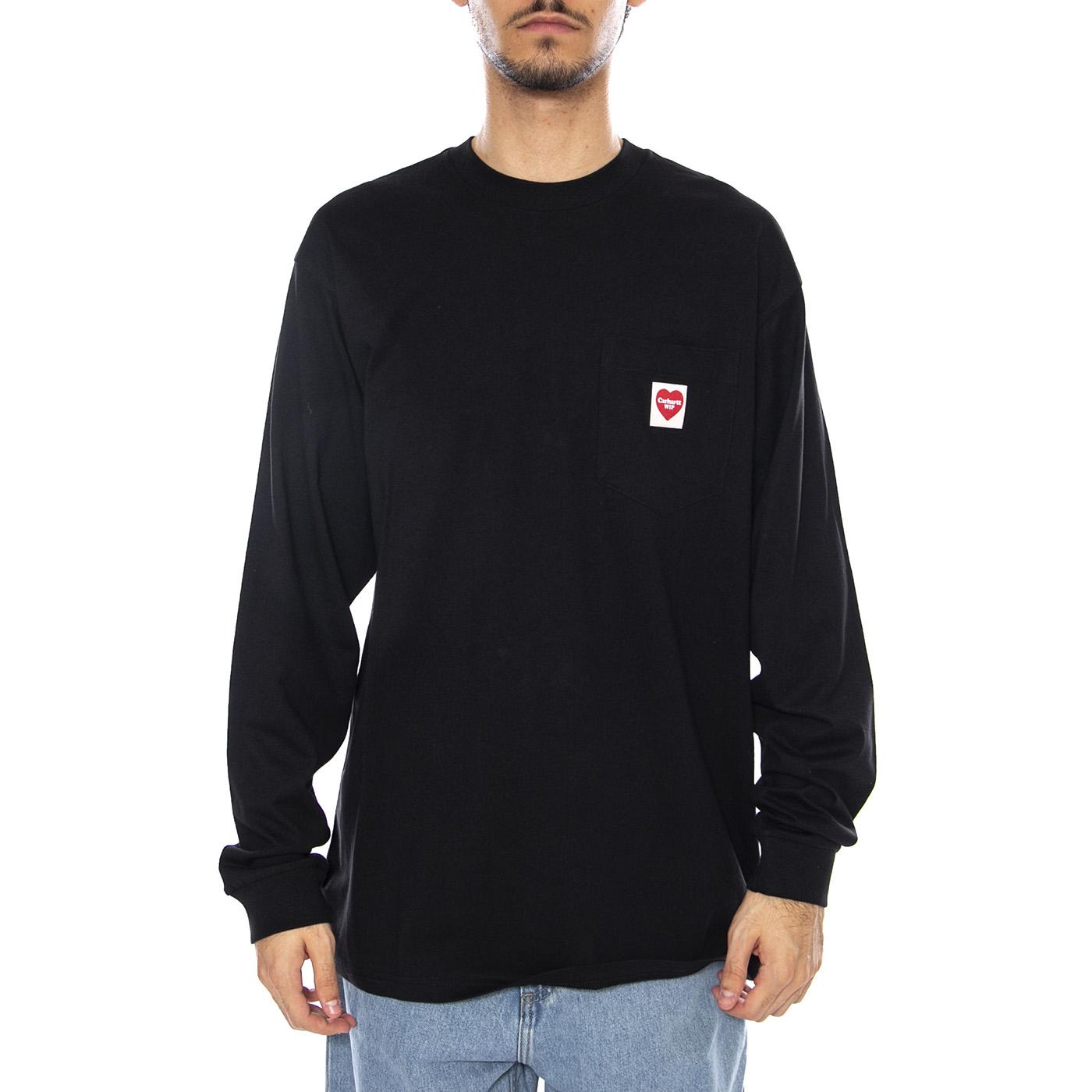 L/S Pocket Heart T-Shirt Black / Red - Maglietta Girocollo Maniche Lunghe Uomo Nera I035300.1V2XX  CARHARTT WIP 