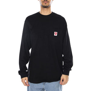 L/S Pocket Heart T-Shirt Black / Red - Maglietta Girocollo Maniche Lunghe Uomo Nera I035300.1V2XX  CARHARTT WIP 