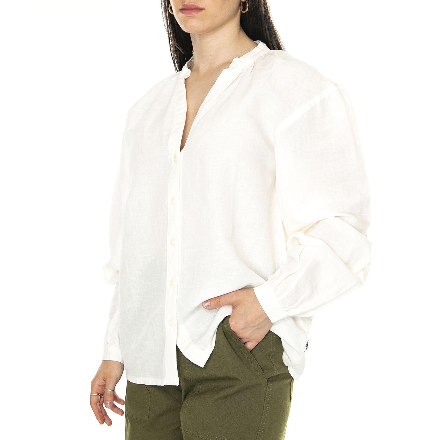 Poet Sleeve Blouse White - Camicia Donna Bianca 112352274  WRANGLER 