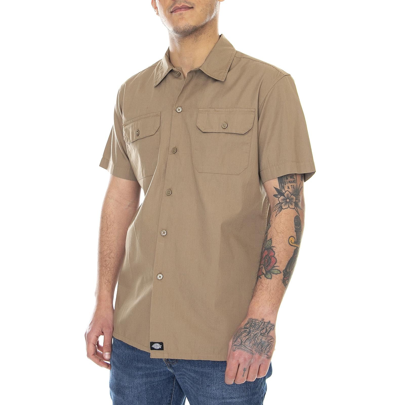 Mens Talpa Short-Sleeve Shirt - Khaki - Camicia Maniche Corte Uomo Marrone 05 200314-KH . DICKIES 