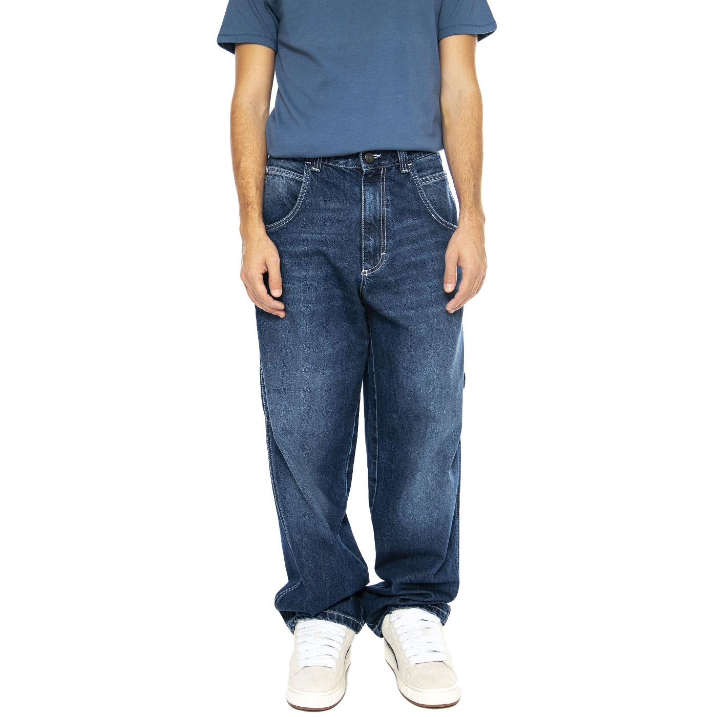 R-Bianco Alonato Used Dark - Pantaloni Denim Jeans Uomo Blu DENIMBLUE-091  BLUESKIN 